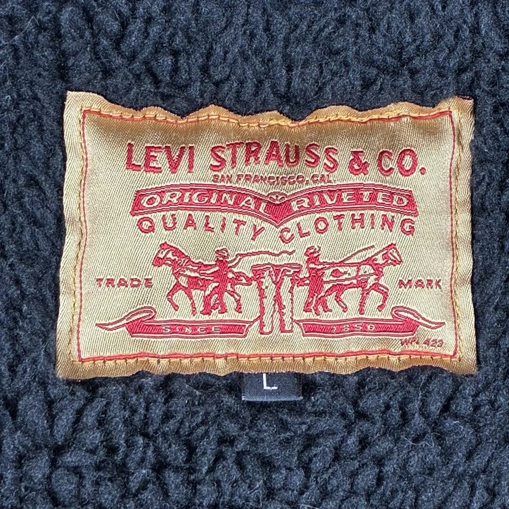 VTG 1995 Levis 70629 Blackout Mens L Sherpa Lined Denim Trucker Type 3 Jacket